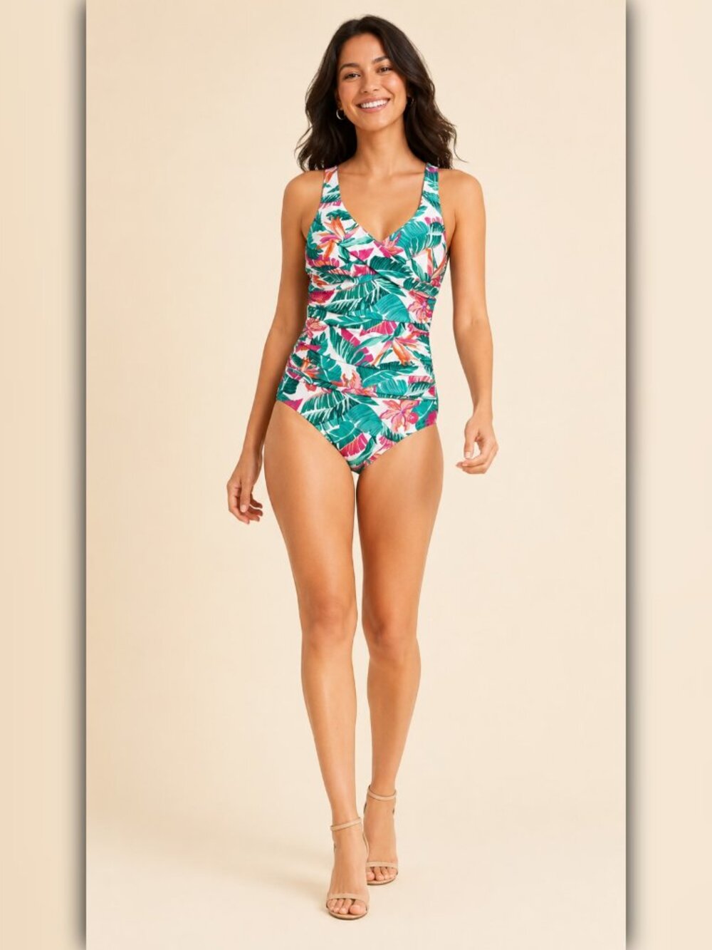 A052-H • Tummy Control Tropical Print One Piece Swimsuit